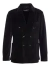 Circolo 1901 Double-breasted Suede Jacket Front Pockets In Black