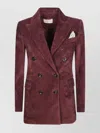 Circolo 1901 Structured Double-breasted Corduroy Jacket With Striped Pocket Square In Purple