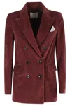 Circolo 1901 Structured Double-breasted Corduroy Jacket With Striped Pocket Square In Red
