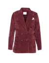 Circolo 1901 Structured Double-breasted Corduroy Jacket With Striped Pocket Square In Red