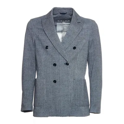 Circolo 1901 Double-breasted Micro-check Blazer With Classic Patch Pockets In Blue