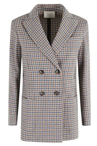 Circolo 1901 Gingham-check Double-breasted Blazer In Brown