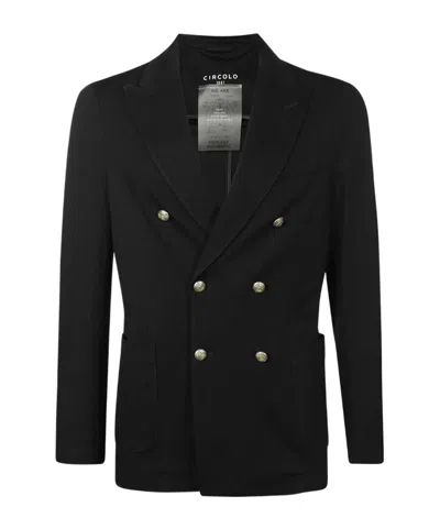 Circolo 1901 Double-breasted Piqué Blazer In Black