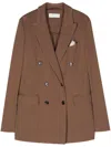 Circolo 1901 Chocolate Brown Double-breasted Floral Jacket With Dart Detailing For Women