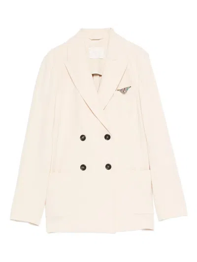 Circolo 1901 Double-breasted Beige Jacket With Notch Lapels In Multi