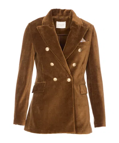 Circolo 1901 Double-breasted Suede Jacket In Brown
