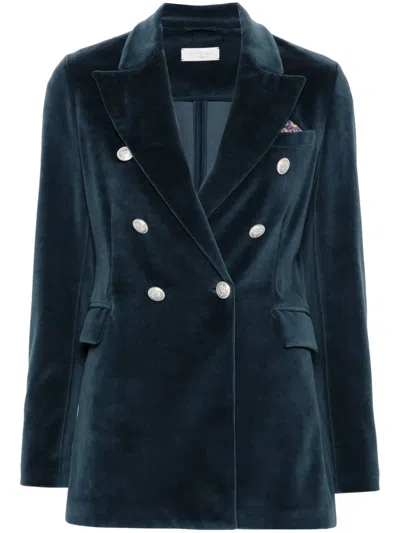 Circolo 1901 Double-breasted Velvet Blazer In Blue