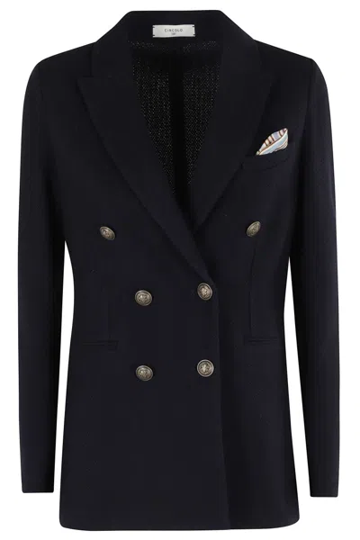 Circolo 1901 Double-breasted Wool Knit Blazer In Blue