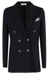 Circolo 1901 Double-breasted Wool Knit Blazer In Blue