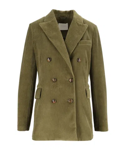 Circolo 1901 Corduroy Wide Lapel Double-breasted Jacket In Green