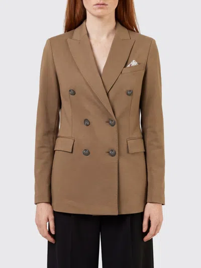 Circolo 1901 Double-breasted Cotton Blazer With Metallic Buttons In Brown