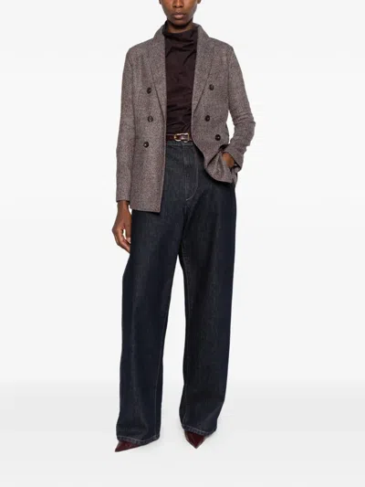 Circolo 1901 Double-breasted Herringbone Blazer In Brown