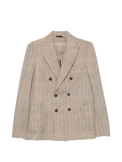 Circolo 1901 Double-breasted Herringbone Blazer In Brown