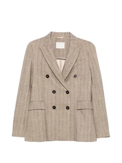 Circolo 1901 Double-breasted Herringbone Jacket In Neutral