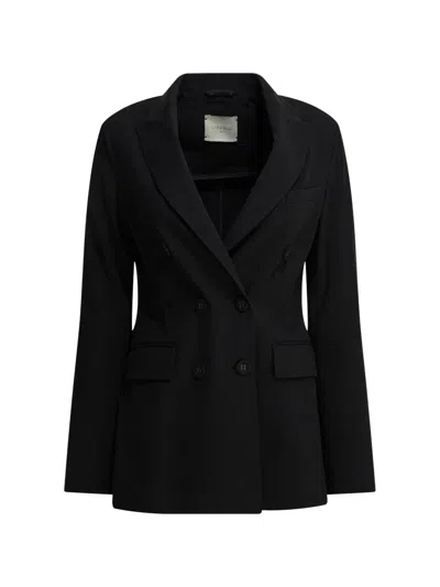 Circolo 1901 Double-breasted Peaked-lapels Coat In Black