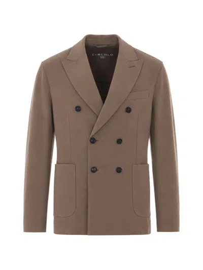 Circolo 1901 Double-breasted Peak-lapel Jacket In Brown