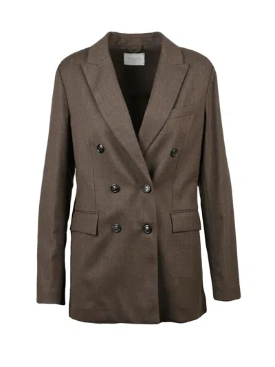 Circolo 1901 Double-breasted Stretch Blazer With Notch Lapel And Flap Pockets In Brown