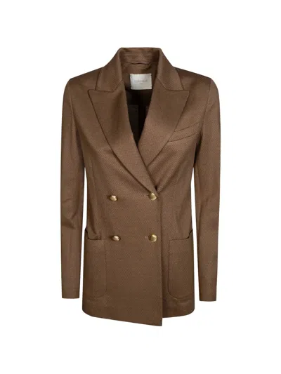 Circolo 1901 Double-breasted Textured Blazer In Brown
