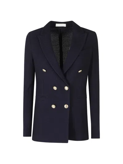 Circolo 1901 Double-breasted Textured-finish Blazer In Blue