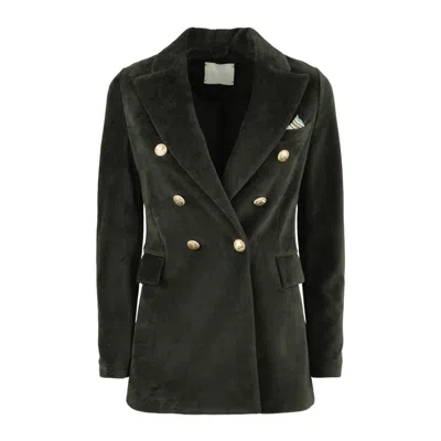 Circolo 1901 Green Velvet Double-breasted Jacket In Black