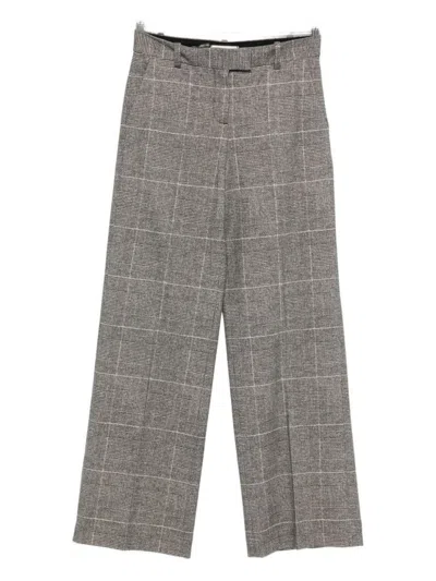CIRCOLO 1901 GREY CHECKERED WIDE-LEG TROUSERS WITH HIGH WAIST