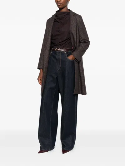 Circolo 1901 Herringbone Single-breasted Coat In Brown