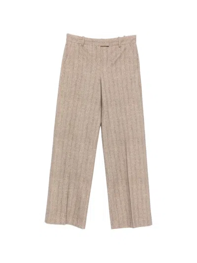 Circolo 1901 Herringbone-pattern Straight-leg Trousers In Brown