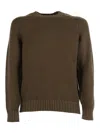 Circolo 1901 Brown Wool Sweater With Hammer Neckline And Ribbed Details In Green