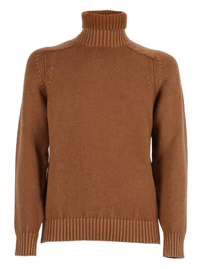 Circolo 1901 Ribbed Turtleneck Wool Sweater In Earthy Brown In Multi