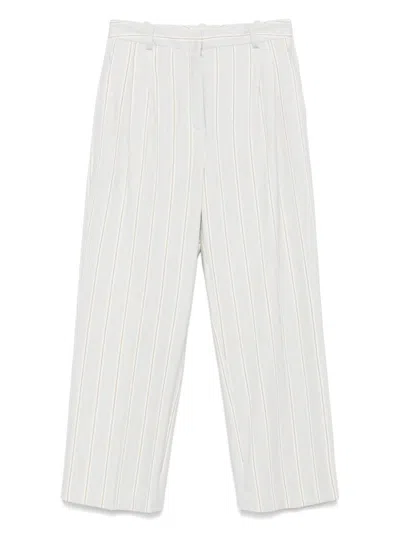 Circolo 1901 High-waisted Striped Trousers With Relaxed Fit In Neutrals