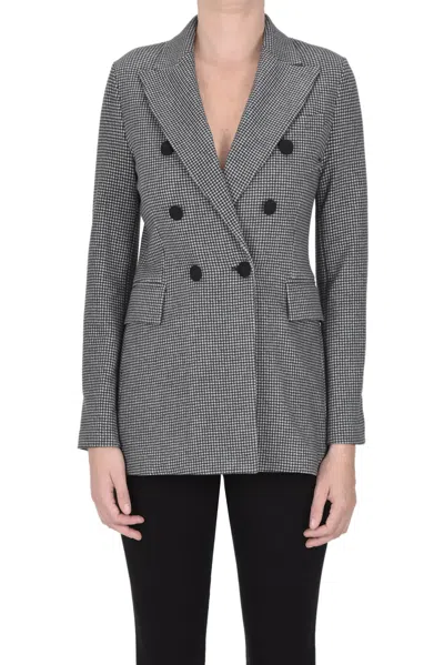 Circolo 1901 Houndsthooth Print Fleece Blazer In Charcoal