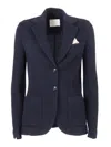 Circolo 1901 Textured Slim Fit Jacket With Classic Lapel And Contrasting Pocket Square In Blue