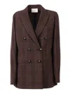 Circolo 1901 Brown Check Pattern Double-breasted Jacket In Brown