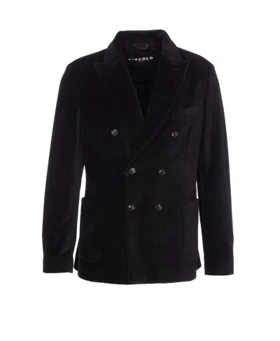 Circolo 1901 Double-breasted Suede Jacket Front Pockets In Blue