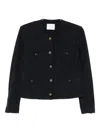 Circolo 1901 Cropped Textured Jacket With Decorative Metallic Buttons In Black