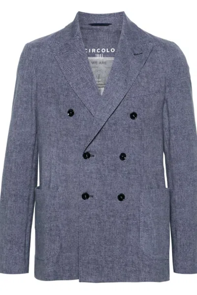 Circolo 1901 Double-breasted Twill Blazer In Blue