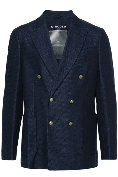 Circolo 1901 Double-breasted Twill Blazer In Blue