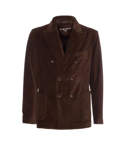 Circolo 1901 Double-breasted Suede Jacket Chest Pocket In Brown