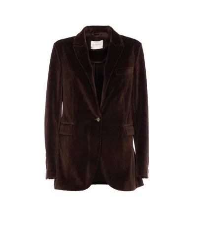 Circolo 1901 Velvet Effect V-neckline Jacket In Brown