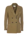 Circolo 1901 Chocolate Brown Double-breasted Floral Jacket With Dart Detailing For Women In Green
