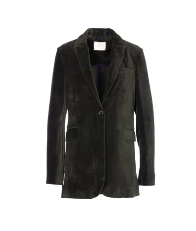 Circolo 1901 Velvet V-neck Jacket Notched Lapel In Green