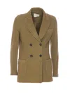 Circolo 1901 Chocolate Brown Double-breasted Floral Jacket With Dart Detailing For Women In Green