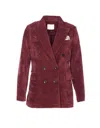 Circolo 1901 Structured Double-breasted Corduroy Jacket With Striped Pocket Square In Burgundy