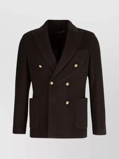 Circolo 1901 Lapel Sleeve Double-breasted Button Pocket Jacket In Black