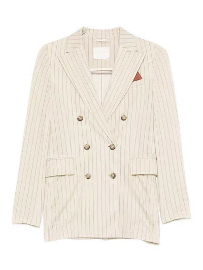 Circolo 1901 Light Pinstripe Double-breasted Blazer In White