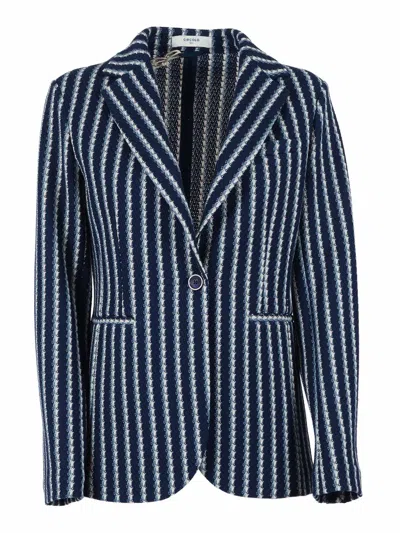 Circolo 1901 Long Textured Vertical Stripe Slim Jacket In Blue