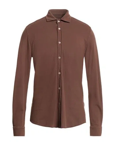 Circolo 1901 Man Shirt Chocolate Brown Size L Cotton, Elastane