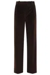 Circolo 1901 Brown Velvet Straight-leg Pants With Mid-rise Waist In Black