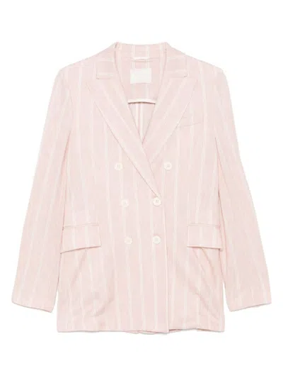 Circolo 1901 Natural Cotton Double-breasted Jacket With Striped Detailing In Beige