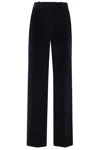 Circolo 1901 Navy Velvet Pants With Mid-rise Waist In Blue